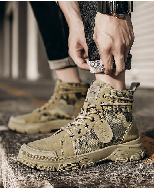 Unisex Camouflage High-Top Boots, Thick-Soled Outdoor Hiking Shoes
