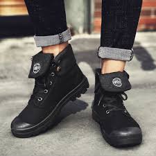 PALLADIUM All Black Men's High-top Canvas Ankle Boots