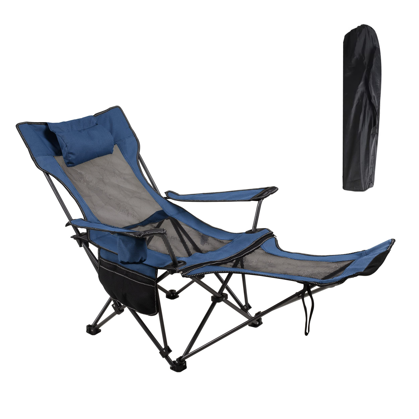 Portable Folding Camping Recliner Chair with Footrest - Dual-Purpose Folding Lounge Chair