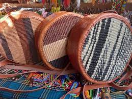 Sisal Boho Round African Bag with Leather Handle Hand Woven Kiondo
