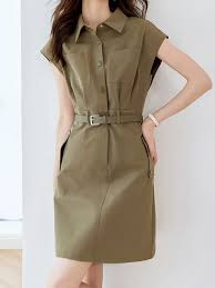 Women's Belted Slim Mini Shirt Dress