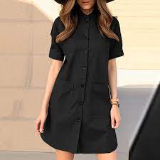 Women's Elegant Knee-Length Cargo Shirt Dress