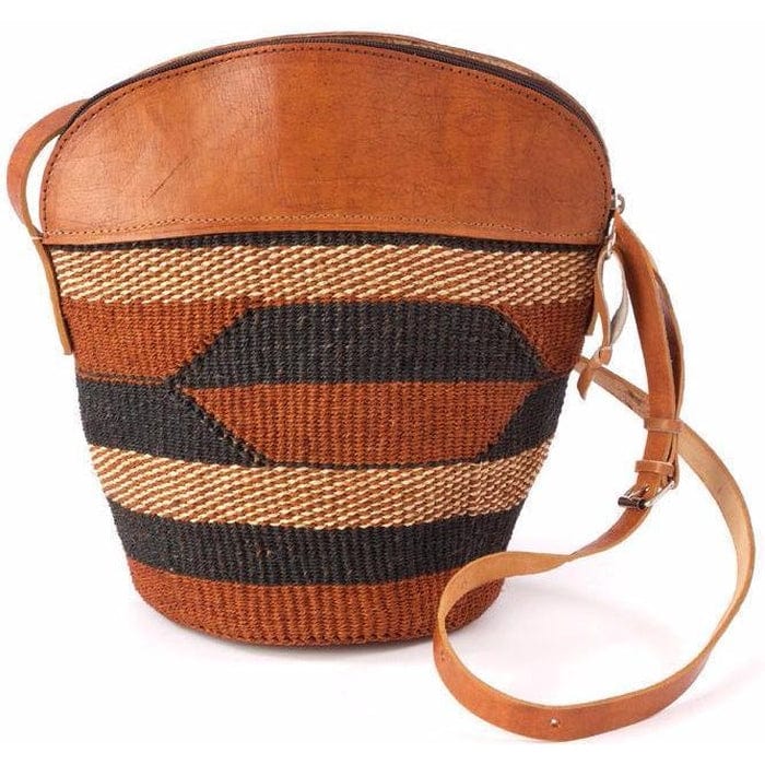 African Kiondo Milulu Sisal & Leather Crossbody Bag
