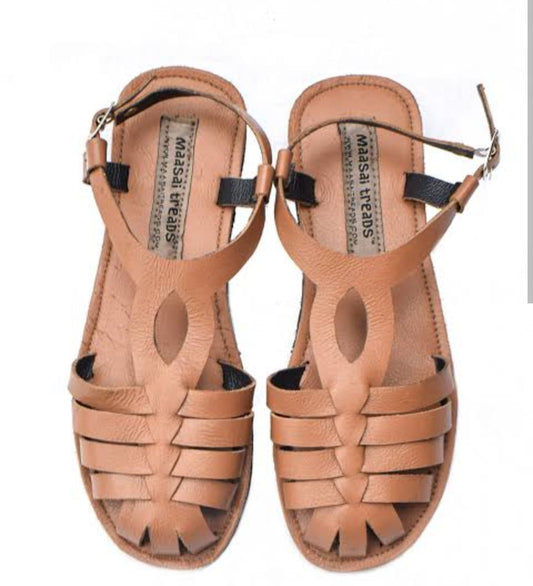 Women’s Safari Leather Roman Sandals – Handcrafted Woven Flats