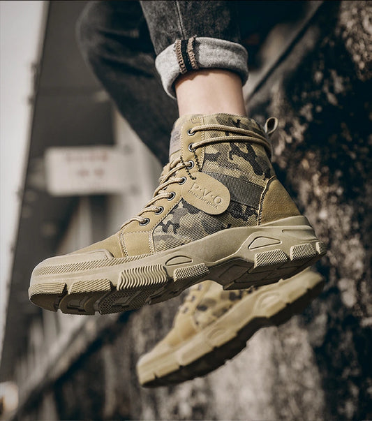 Unisex Camouflage High-Top Boots, Thick-Soled Outdoor Hiking Shoes