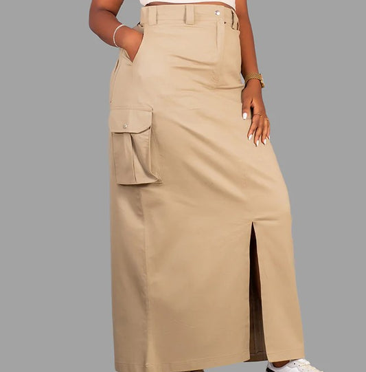 Women's Beige Safari Cargo Skirt