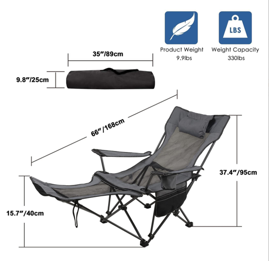 Portable Folding Camping Recliner Chair with Footrest - Dual-Purpose Folding Lounge Chair