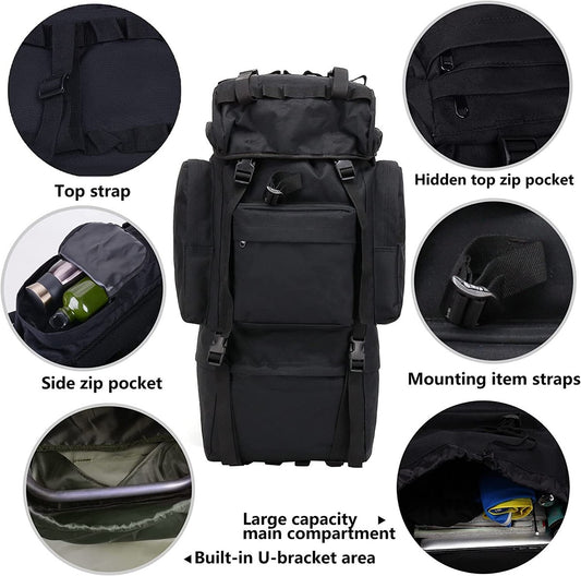 Large-Capacity Tactical Hiking Backpack with Integrated Rain Cover