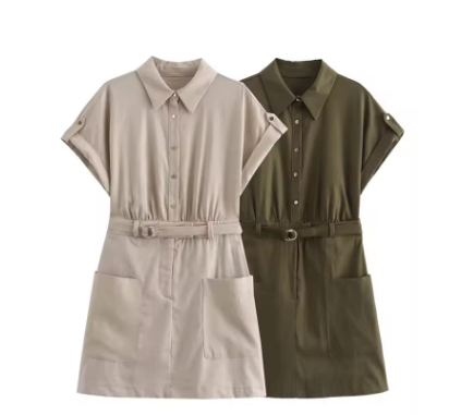Women's Belted Slim Mini Shirt Dress