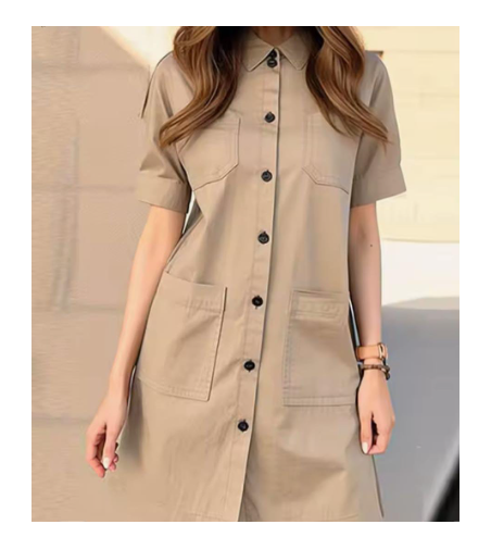 Women's Elegant Knee-Length Cargo Shirt Dress