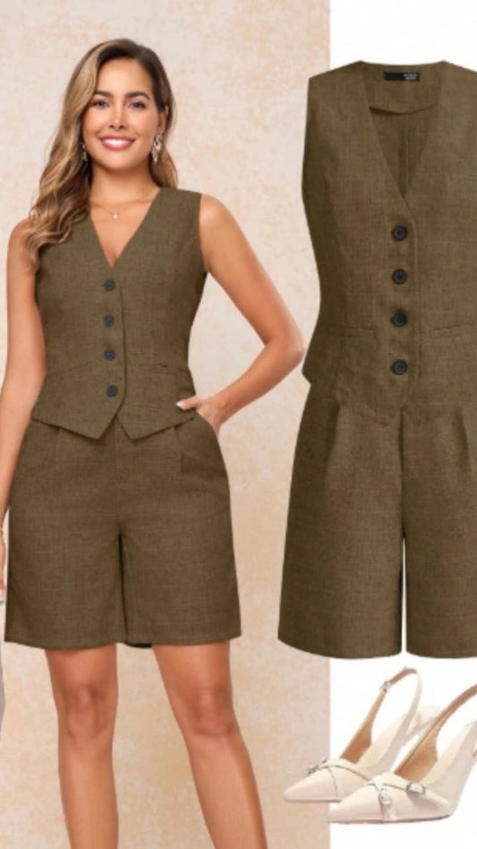 Women’s Khaki 2-Piece  Suit Set