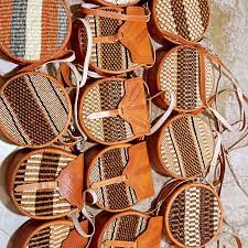Woven Sisal Boho Oval African Crossbody Bag with Leather Handle Kiondo