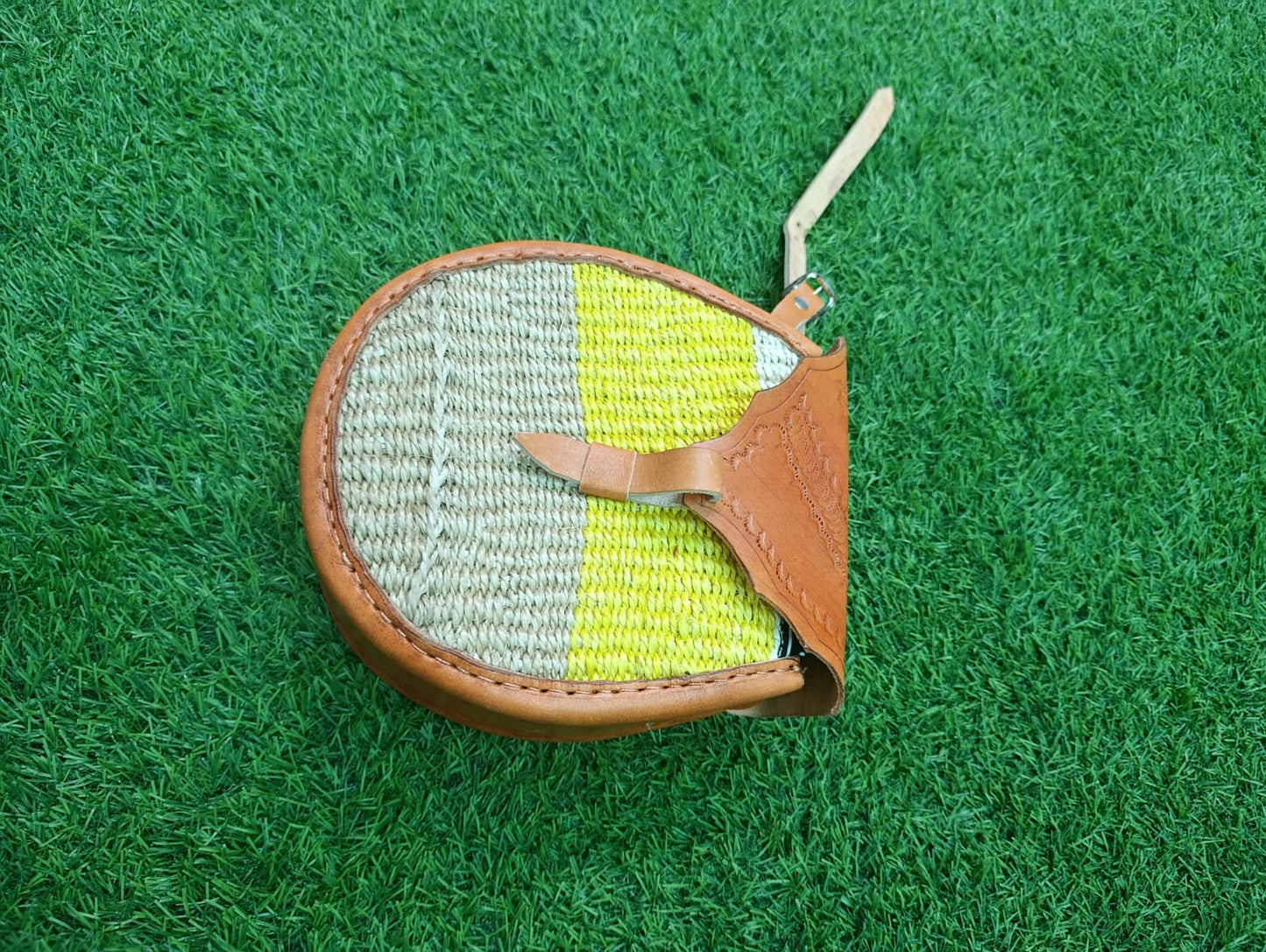 Woven Sisal Boho Oval African Crossbody Bag with Leather Handle Kiondo