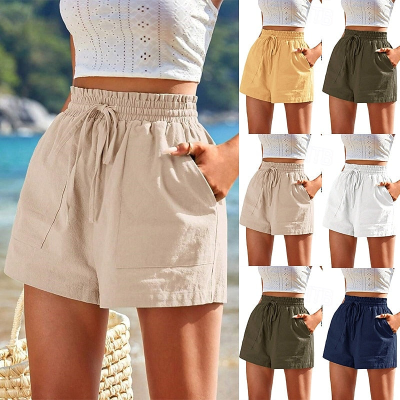 Flowy Linen High Waisted Shorts for Women