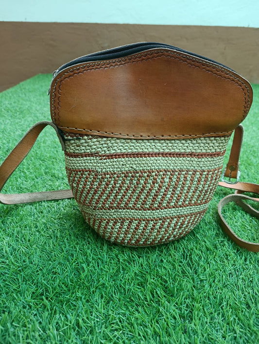 African Kiondo Milulu Sisal & Leather Crossbody Bag
