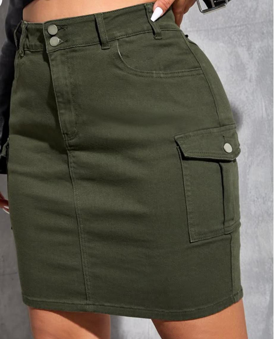 Women's Olive Green Cargo Short Skirt