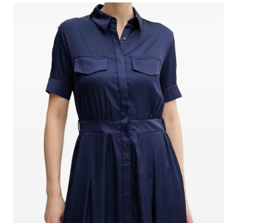 Short-Sleeve Button-Down Drawstring Maxi Shirt Dress