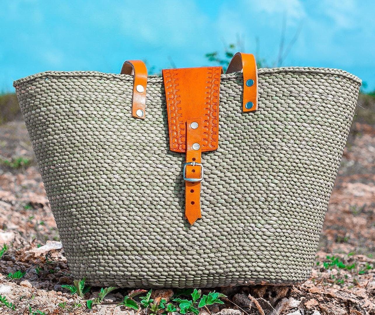 Eco Woven Handmade Iringa Sisal & Leather Kiondo African Tote Bag