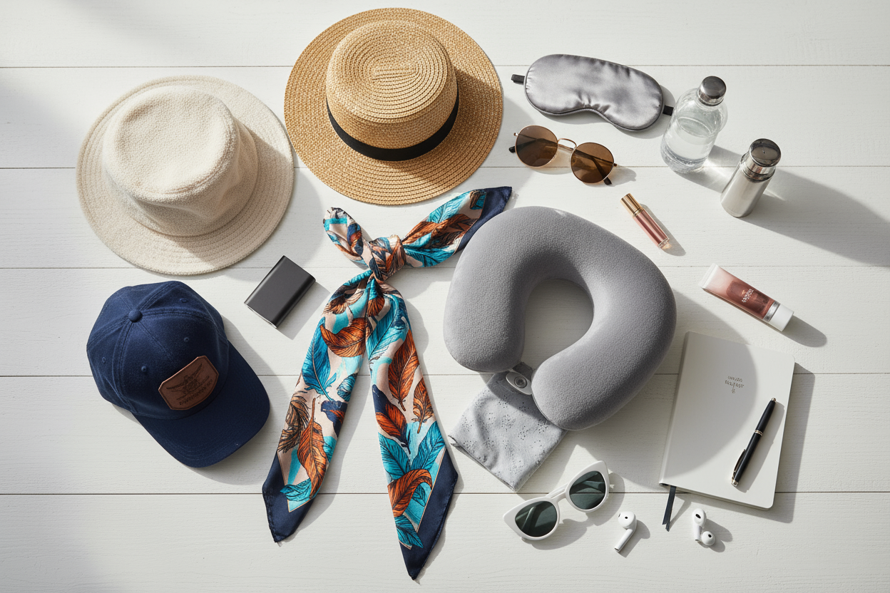 travel essentials accessories Find essential travel accessories that make every journey easier. From, buckethat ladies sun hats caps, and scarves to travel pillows, sunglasses, and more, our lightweight and practical items are designed for comfort and convenience on the go and hassle-free.